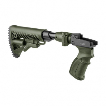 Телескопический складной приклад FAB-Defense M4-SVD-SB с амортизатором для СВД и самозарядный карабин ТИГР, зеленый